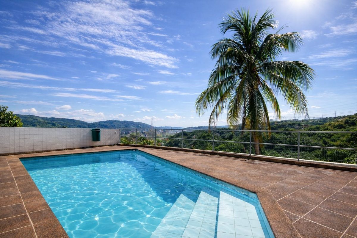 Piscina com vista panorâmica para o Rio de Janeiro no Espaço Glow Grajaú